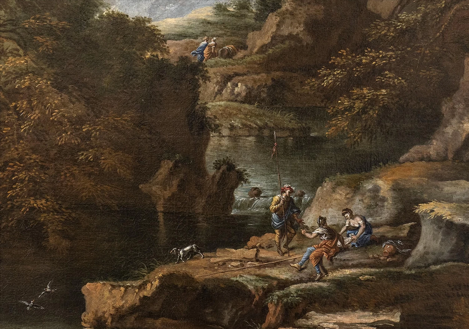 Paesaggio con grande arco roccioso e figure - dettaglio
